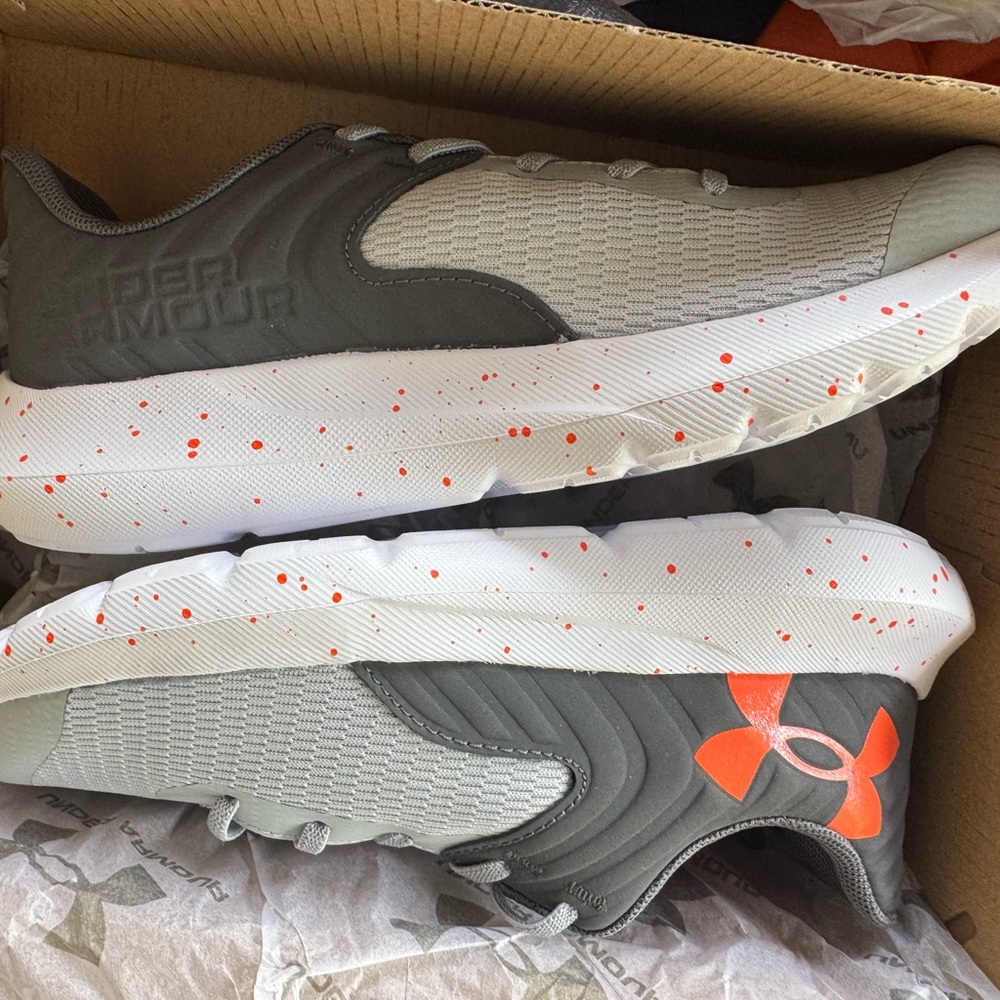 Under Armour Gray Sneakers with Orange Highlights boys sneaker
